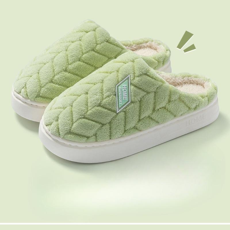 New Fleece Slippers, Women's Plush Home Anti-slip Thickened Warm Cotton Shoes