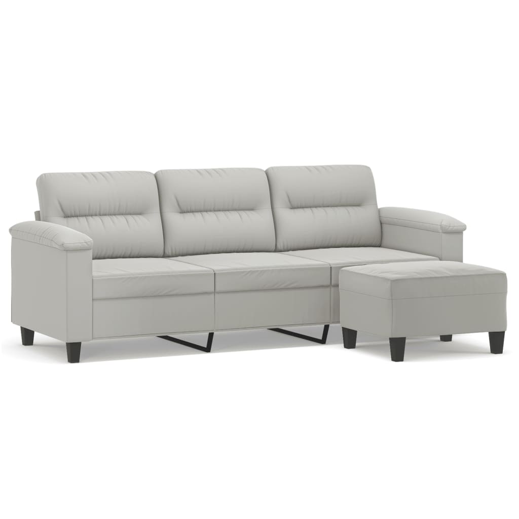 Vidaxl 3-Os. Sofa Z Podnóżkiem, Jasnoszara, 180 Cm, Obita Mikrofibrą