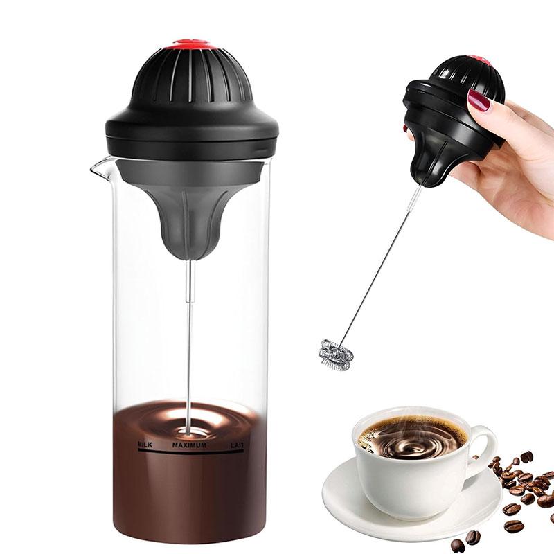 Electric Milk Frother Handheld Battery Operated Coffee Whisk Foam Maker Drink Mixer with 500ML Glass Pitcher Egg Beater Tools