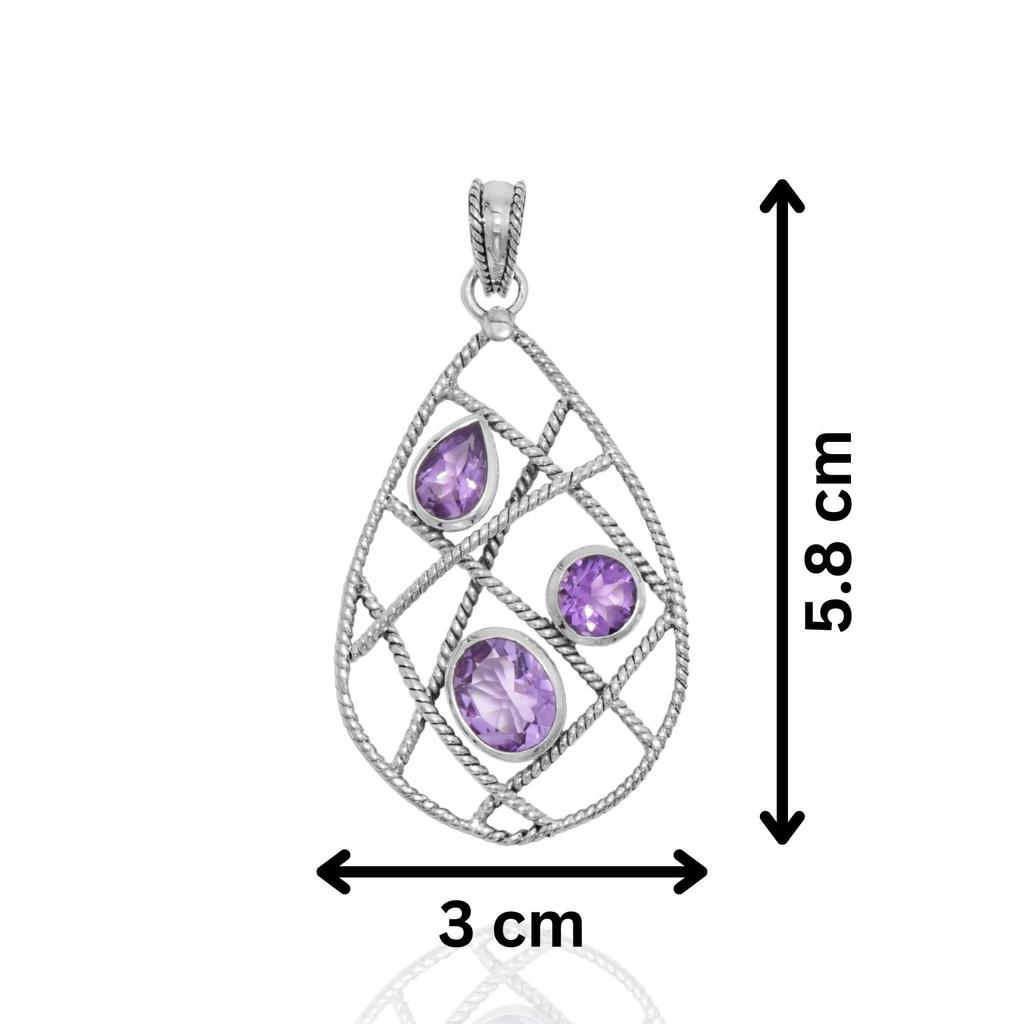 Amethyst Handmade Pendant for Her, 95 Silver Gemstone Jewelry Gift for Mom