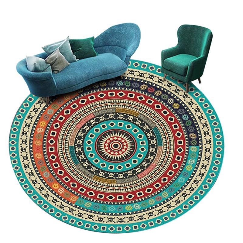 Crystal Round Boho Living Room Carpet Ethnic Style Full Cover Bedroom Study Floor Mat Home Rocking Chair Non-slip Carpet
