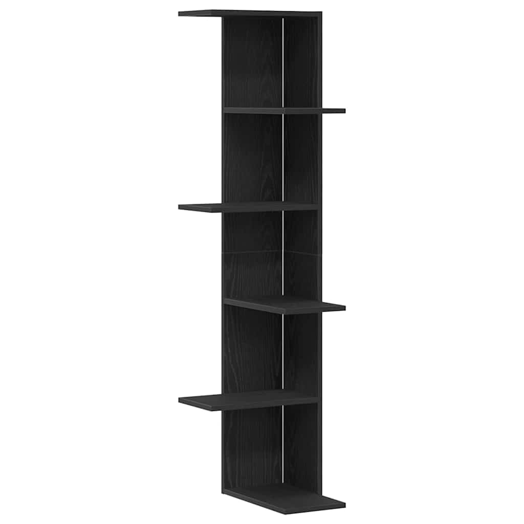 Wall Mounted Corner Shelf Black Oak Effect 36.5 x 36.5 x 140 cm