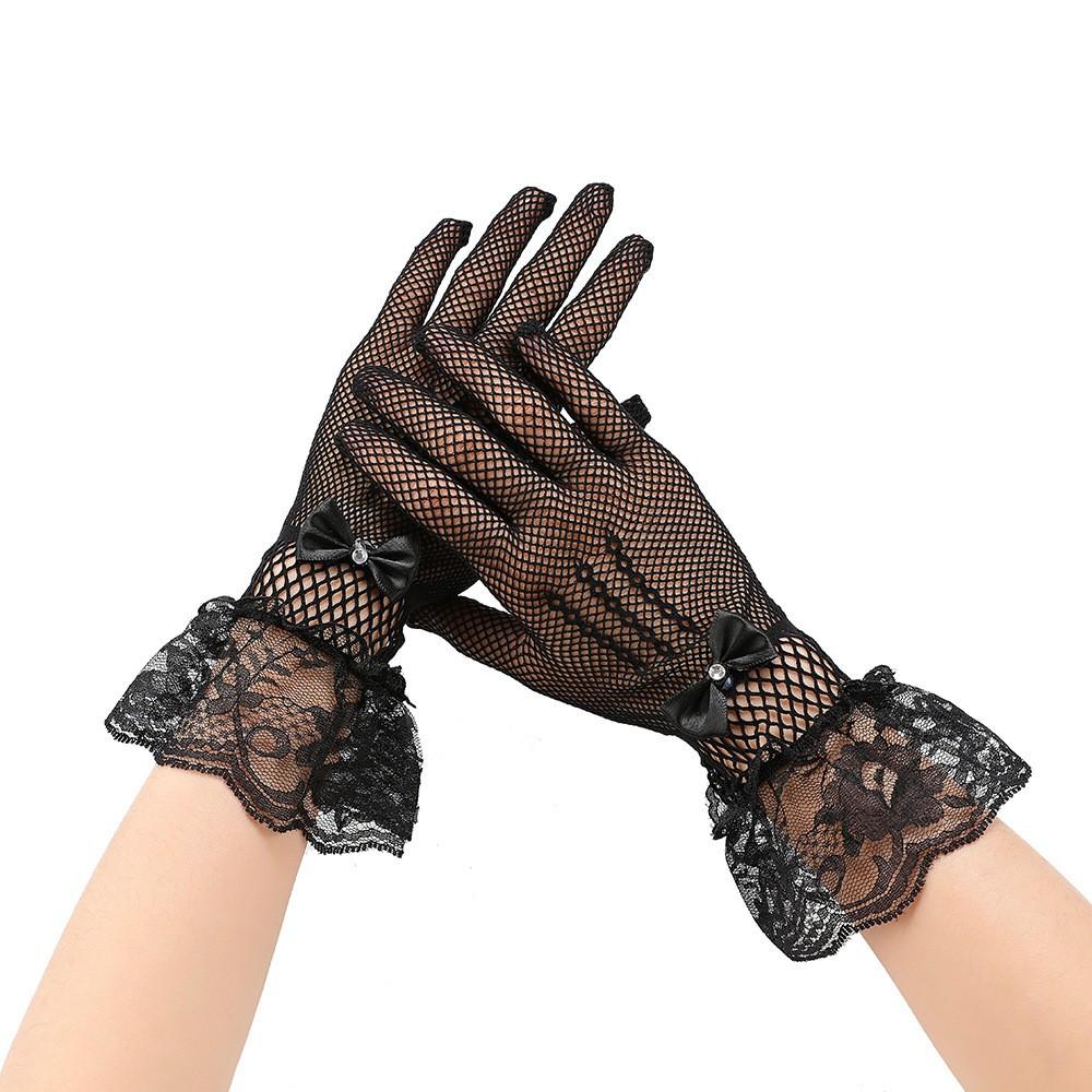 

Black White Sexy Transparentes Dot Print Mesh Tulle GloveSpring Summer Thin Short Glove Club Prom Party Dancing Dress Glove