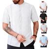 Mens Casual Solid Stand Collar Short Sleeve Button Shirt For Beach Vacation