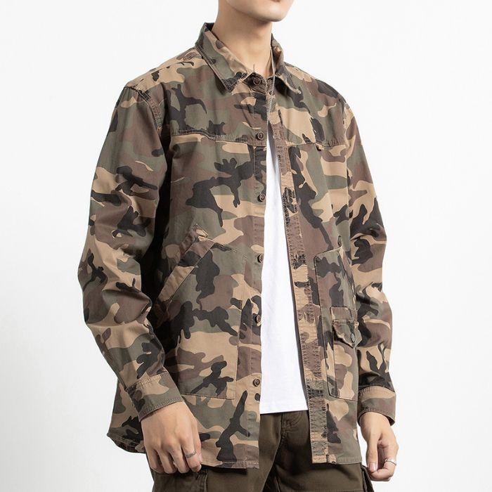Мужская повседневная камуфляжная рубашка Модный трендовый топ Красивая рубашка с длинным рукавом Карго M хаки