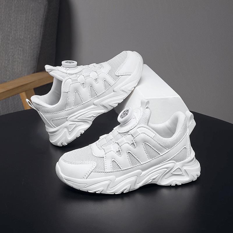 Children's little white shoes 2025 autumn new boys and girls leather sneakers medium and older children's mesh non-slip running shoes tide