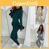 Stylish Women's Ladies Fine Ribbed Frill Peplum Button Loungewear Suit Tracksuit Set For Cozy Comfort