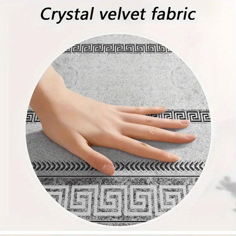 Seven Deer Luxurious Gray Velvet Area Mat - Soft,Chinese Texture Border Design, Perfect for Living Room, Bedroom, Office, or Exhibition Hall