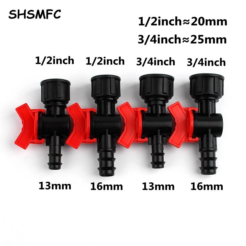 Hose Ball Valves 1/2" 3/4" Thread To 13 16mm Barbs Connectors Garden Agriculture Micro Irrigation Water Pipe Switch Controller