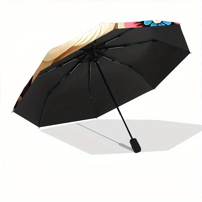 1pc Floral Cat Automatic Open/close, All-Season Portable Folding Umbrella, Travel, Everyday, Formal Events - Compact Luxury Parasol, Outdoor Accessory