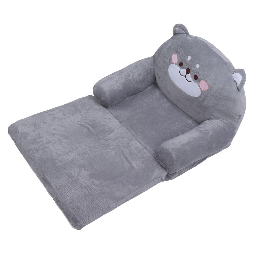 Kids Sofa Cartoon Gray Dog Style Foldable Wide Handle Soft Breathable Toddler Chair for Reading Relaxing Sleeping