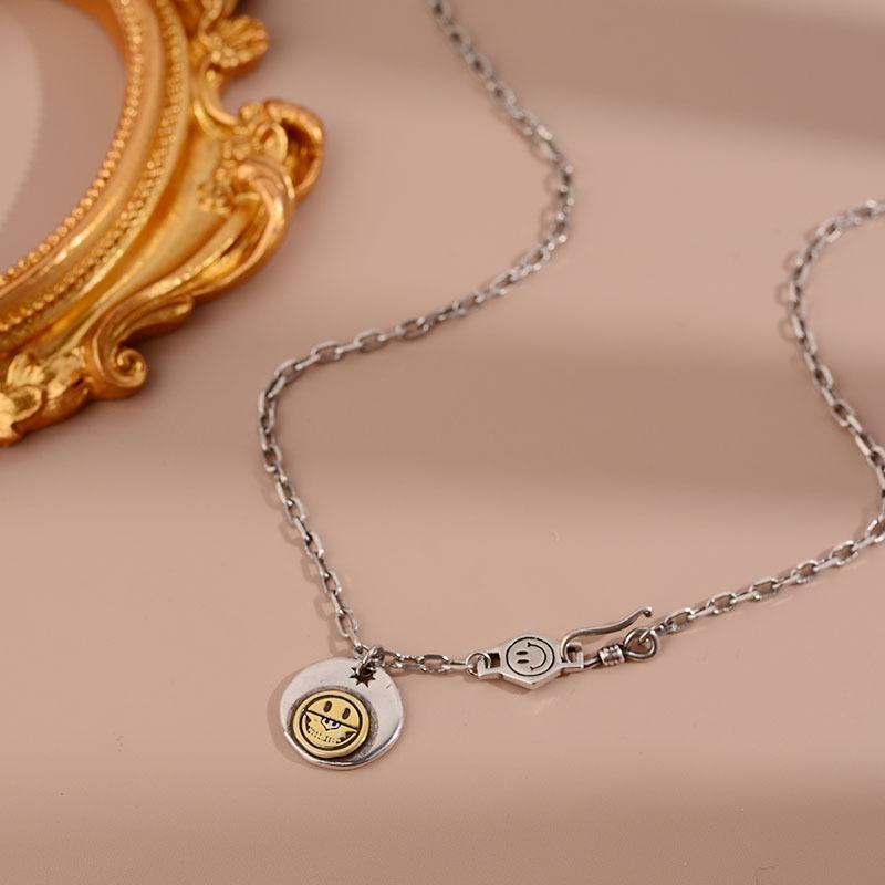 Vintage Gold Lustiges Smiley-Gesicht Anhänger Halskette Damen Lange Leichter Luxus Pullover Kette Trendige Accessoires