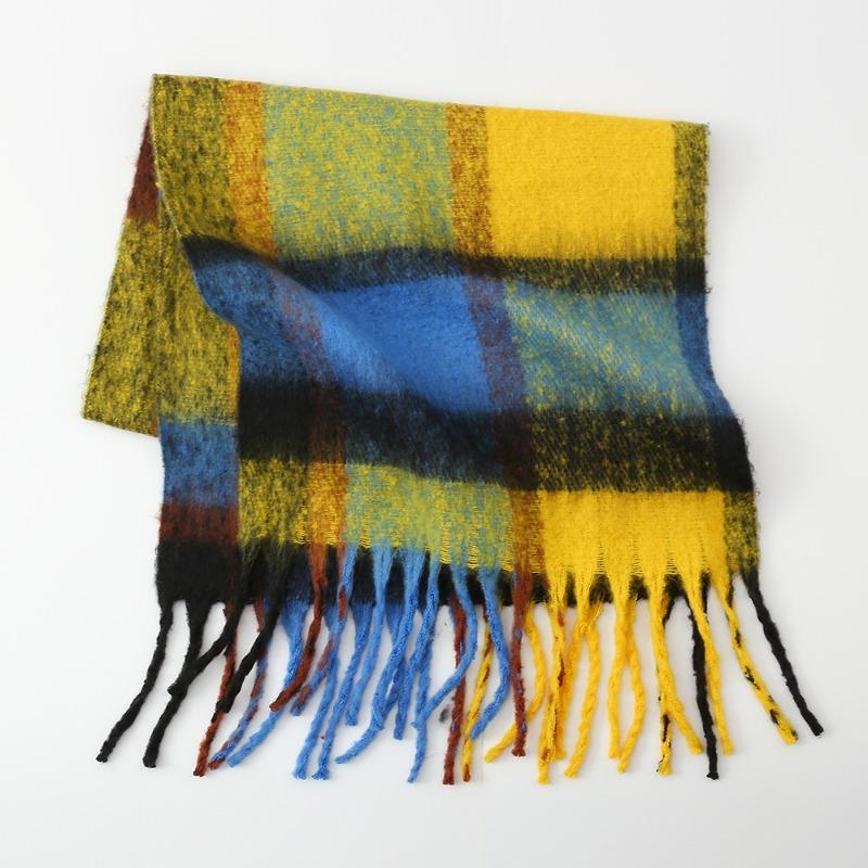 Herbst und Winter neuer Regenbogen-Plaid Imitat Kaschmir Fransen Schal Damen Mohair vergrößerter dicker Schal warmer Schal
