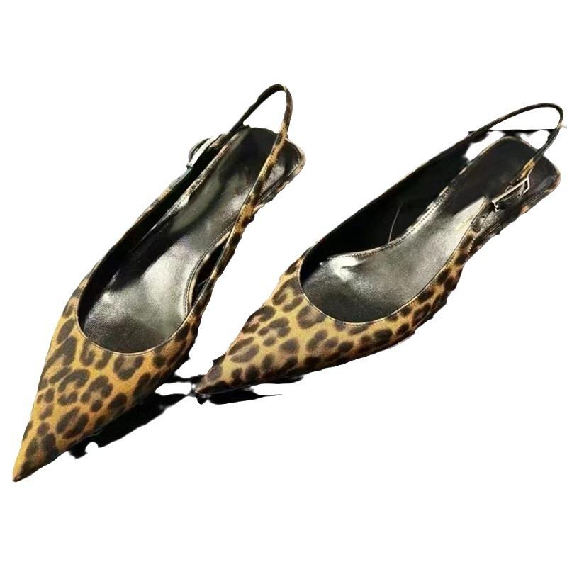 Sexy Women's Low Heel Pointed Toe Pumps Leopard Print Kitten Heel Sandals Open Toe High Heels Shoes