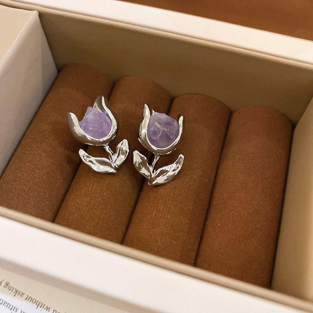 Crystal Tulip Flower Ear Studs Korean Style Tulip Flower Ear Hook Tulip Flower Earrings Gifts
