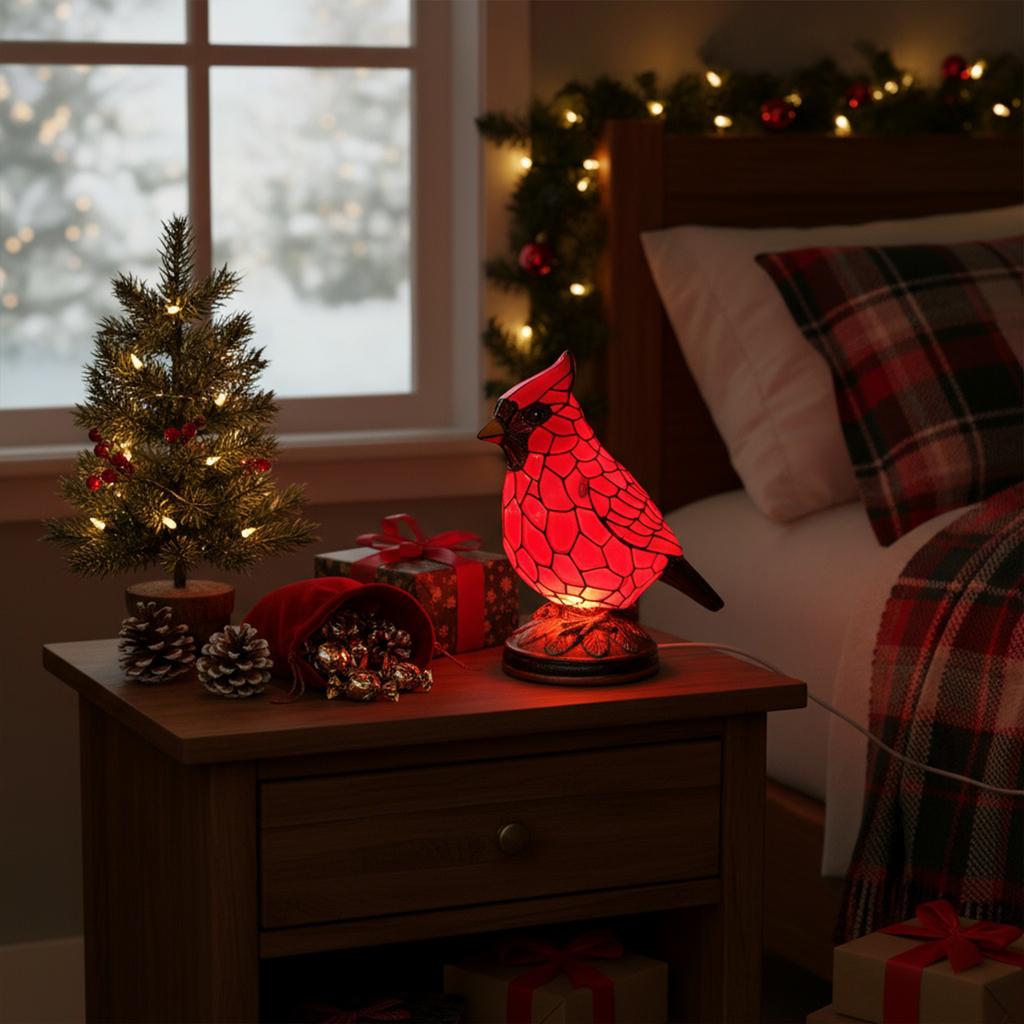 Home Stained Glass Birds on Branch Desktop Ornaments Red Brid Art Night Light Ornaments Bird Series Decoration