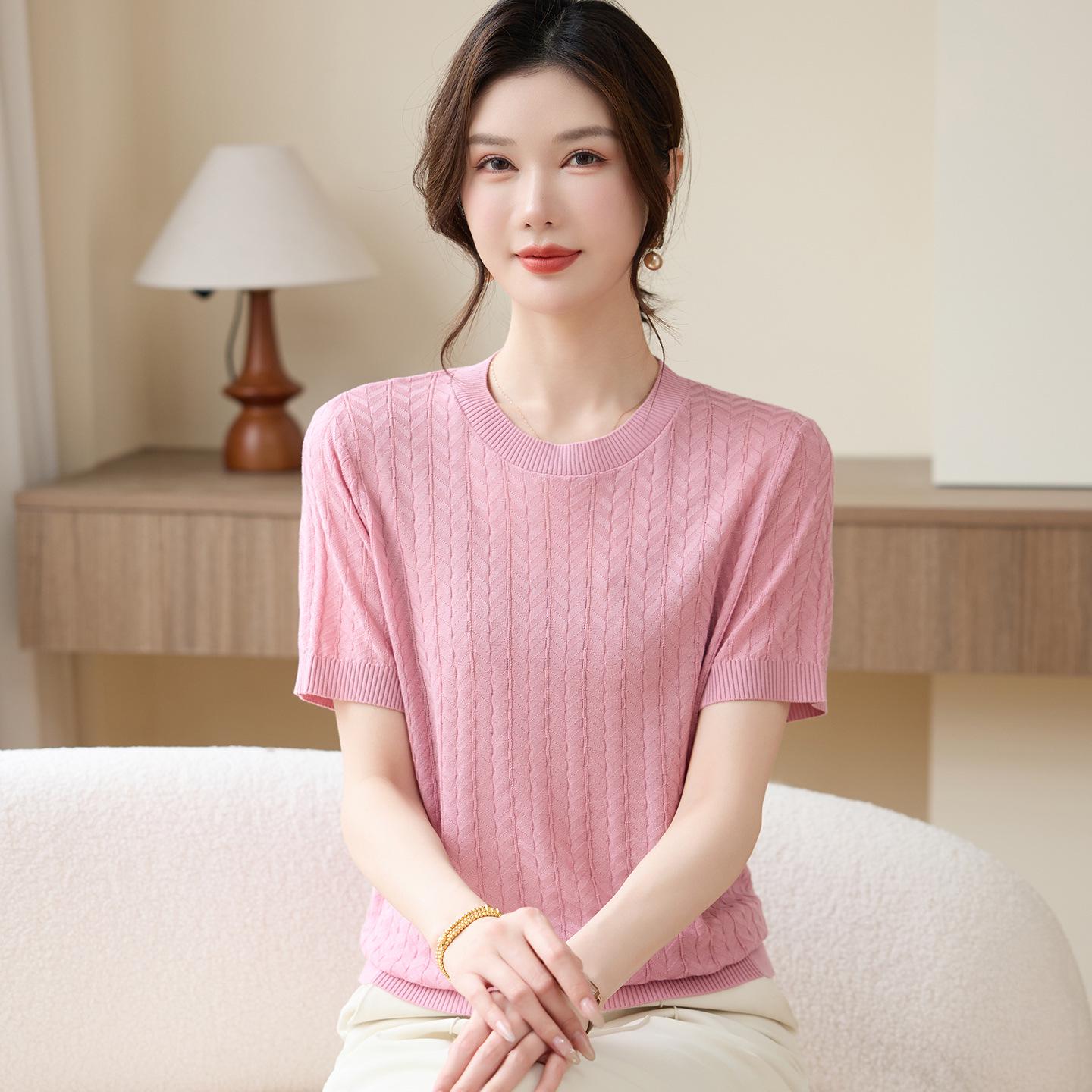 

Mom s Stylish Ice Silk Short Sleeve Top - 2026 Edition for Middle-Aged & Elderly Women, Perfect for Mother s Day, Round Neck T-Shirt 2XL (recommended 110-120 jin) розовый