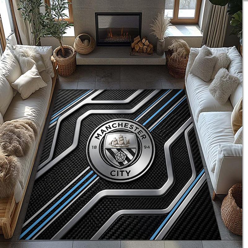 Manchester City Printed Flannel Area Rug Non Slip Soft Polyester Floor Carpet Indoor Decor Mat for Bedroom Living Room Sofa