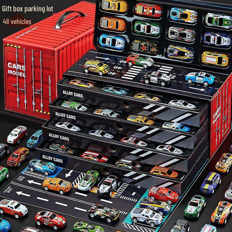 48-Piece Alloy Racing Toy Car Set with Storage Box - Perfect for Boys' Birthdays