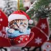 Cartoon Christmas Cup Cat Pendant Acrylic Cat Rearview Mirrors Pendant  for Car Xmas Tree Bag