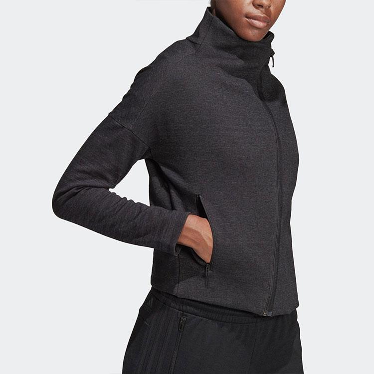 Adidas Heather Jacket With Asymmetrical Collar And Zip Women Jackets Black Grey CZ2915
