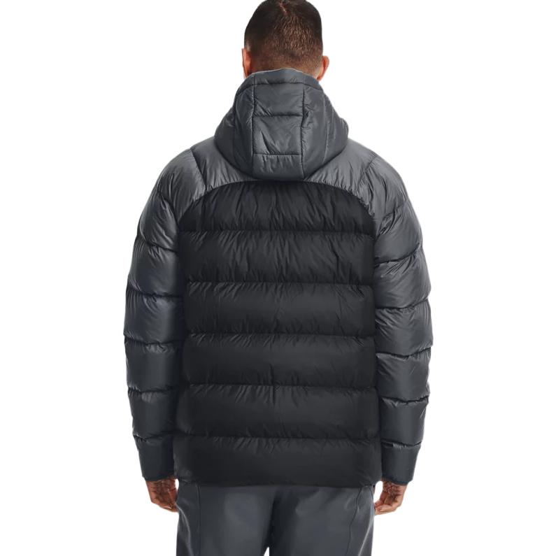 Under Armour Farbblock-Design Logo Reißverschluss Winddicht Warm Kapuzen-Daunenjacke Herren Jacken Schwarz Grau 1364903-002