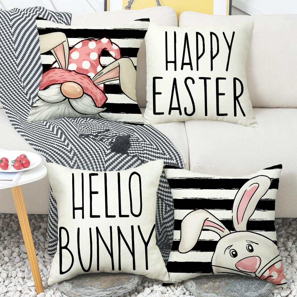 American Easter Pillow Linen Printed Pillow Hand-painted Rabbit Dwarf Pillow Cover Home Supplies