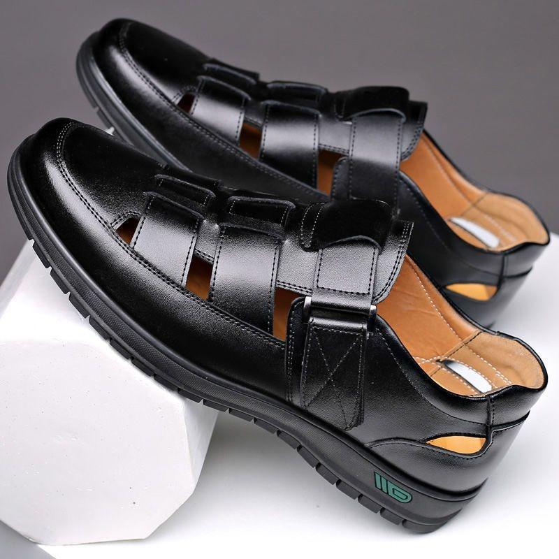 Genuine leather cowhide summer new hollow leather shoes men's casual hole shoes cool leather shoes