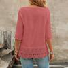 Women V-Neck Hem 45720 Sleeve Casual Shirt Jacquard Decor Solid Color