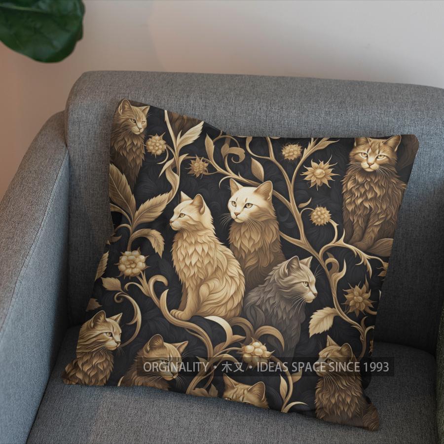 2D Cute Cats On Branches Leafy Pattern Pillow Cover Pattern Cushion Cover Suitable For Sofa Bedroom Car Pillow Cover