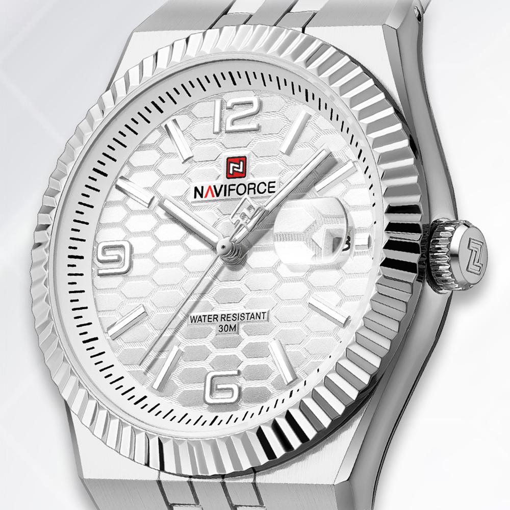 NAVIFORCE Original Men Quartz Watch Calendar Stainless Steel Strap Luminous Hands Honeycomb Dial Design Waterproof 3ATM Men Watch NF9277