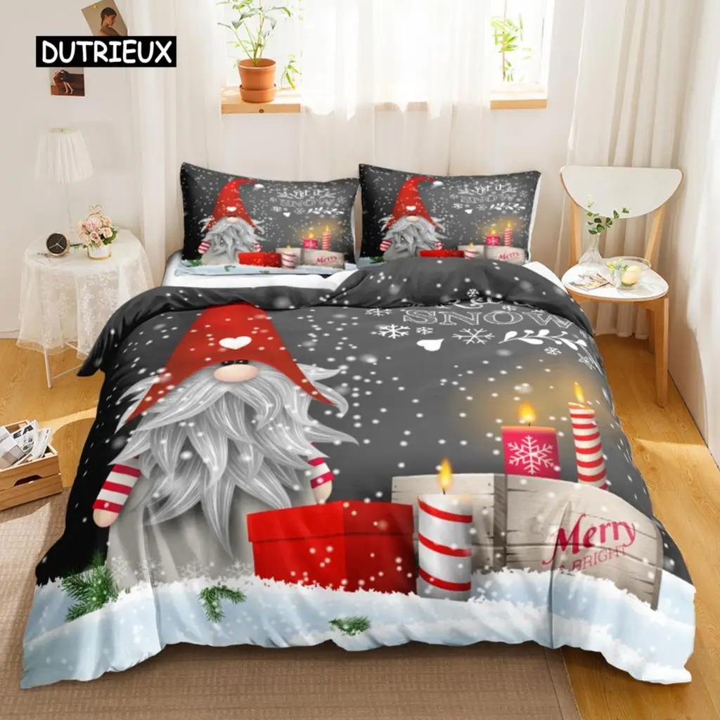 Christmas Soft Duvet Cover Set Christmas Celebration Winter Polyester Beding Set featuring Ziper Ties for Al Season Double Quen King