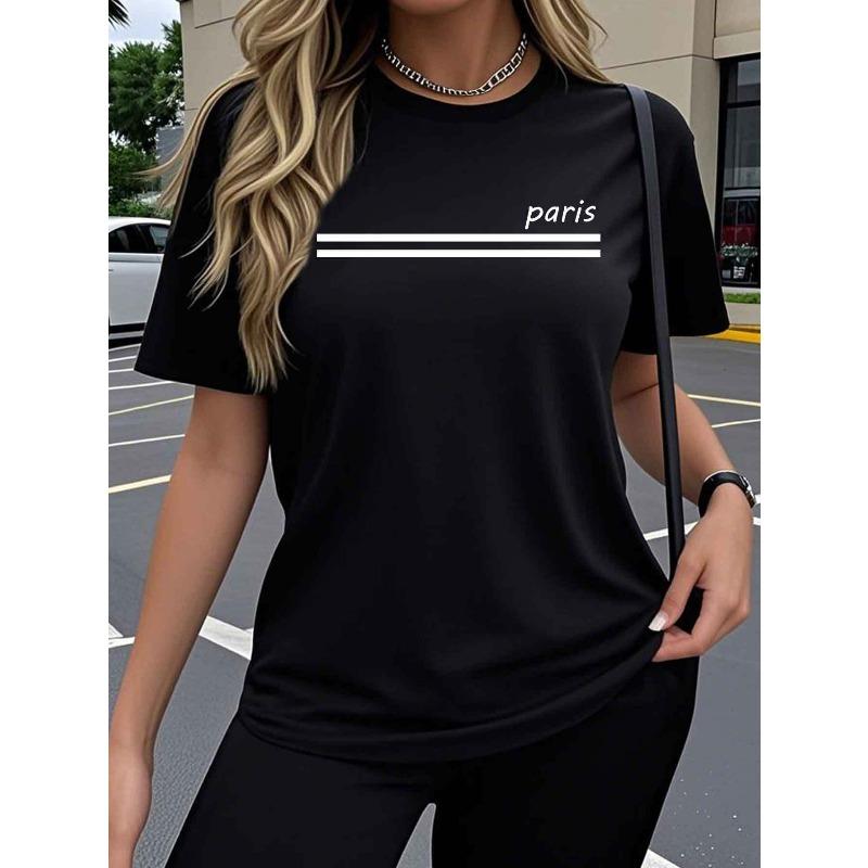 

Women s Y2K Paris Print Stretch T-Shirt - Oversized Paris Art Suitable for Gym, Casual & Travel - Soft Breathable Round Neck Short Sleeve Blouse 4XL чорний
