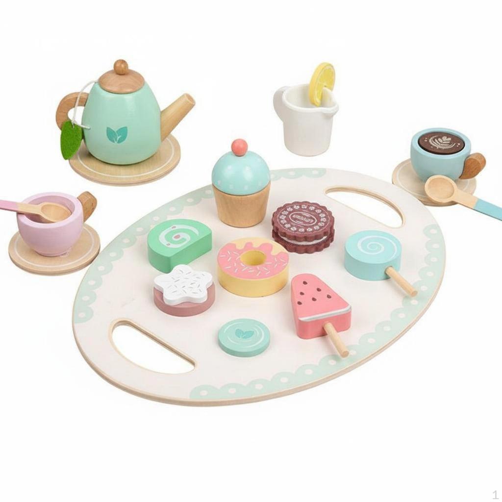 Wooden Afternoon Tea Set ParentChild Interactive Kids Party Playset Educational