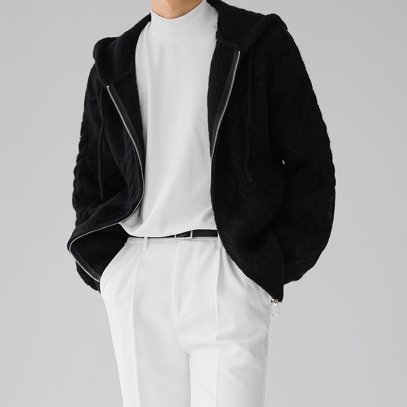 

Мужской корейский кардиган с капюшоном и застежкой-молнией в стиле INS Triple Extra Large чёрный