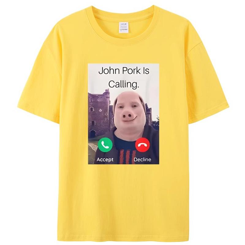 2025 John Polk Is OnThe Phone Answering Phone Luxury T-shirt Humorous Funny Pig Lover Graphic T-shirt Short Sleeve 100% Cotton
