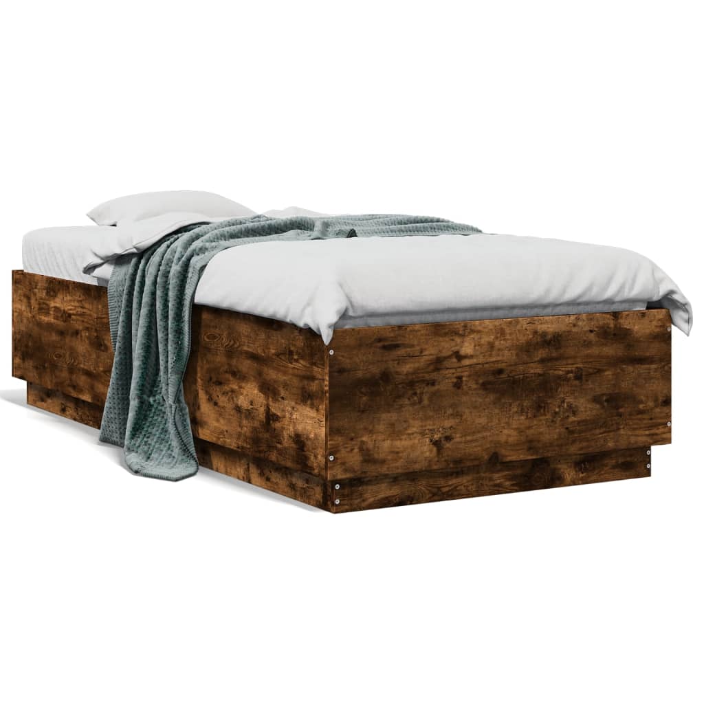 Bed Frame Smoked Oak 90 X 190 Cm Wood Based Material