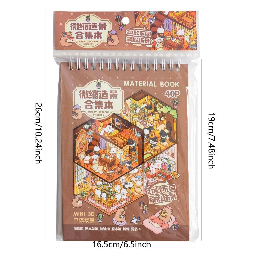 3D Miniature Scene Sticker Book, 40pcs/bag Micro Landscape Decals for DIY Dollhouse Journal Scrapbooking Creative Gifts