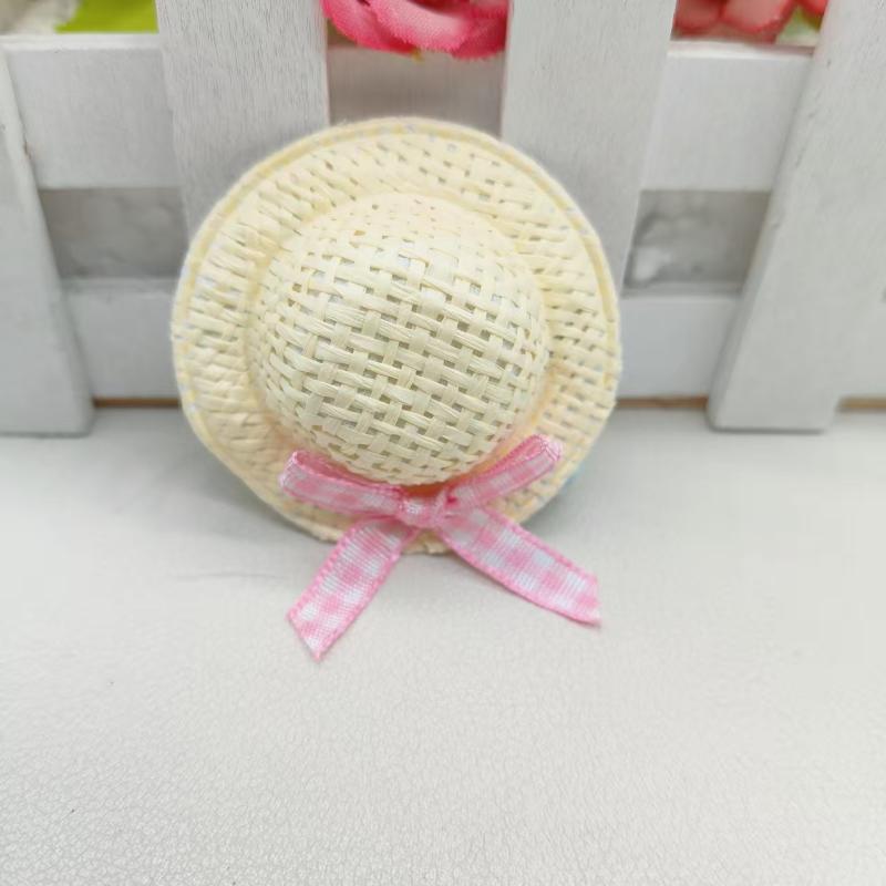 Cute Mini Straw Hat Hair Clips & Hair Ties No Hair Damage Soft Pastel Gingham Bows for Toddler Girls School Daily Wear