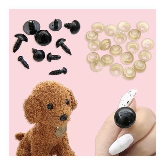 Doll Eyes, Safety Eyes, Animal Noses, Plastic Noses for Crafts, DIY Sewing, and Handmade Projects (6mm, 8mm, 9mm, 10mm, 12mm - 75pc)