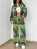 Simple Autumn and Winter New European and American Women's Clothing Yellow-green Camouflage Printing Suit Women