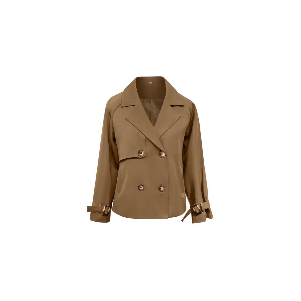 GMXIA Damen Vintage Casual Solid Color Print Frühling Herbst Langarm Polokragen Jacken & Mäntel