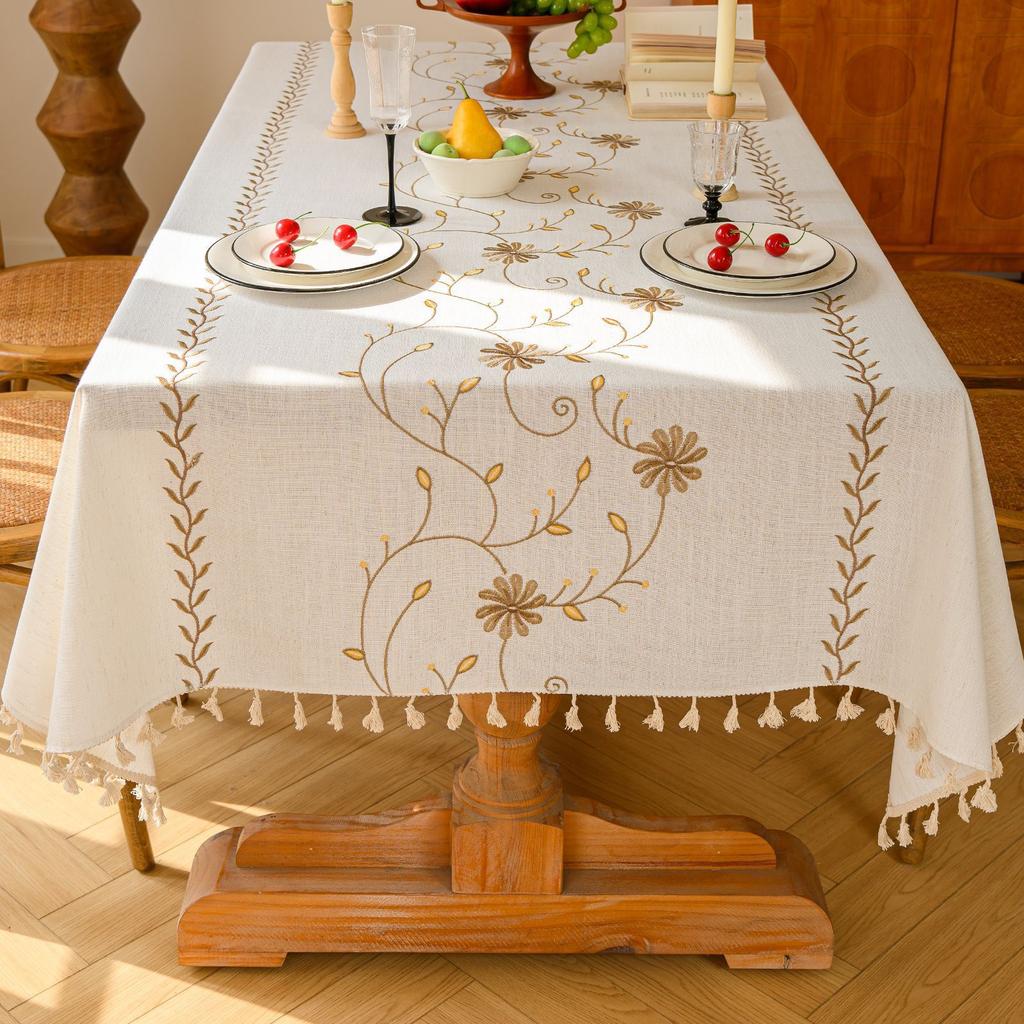 Modern Simple Embroidered Table Cloth Plant Flower Decoration Rectangular Table Cloth Versatile Coffee Table Cloth