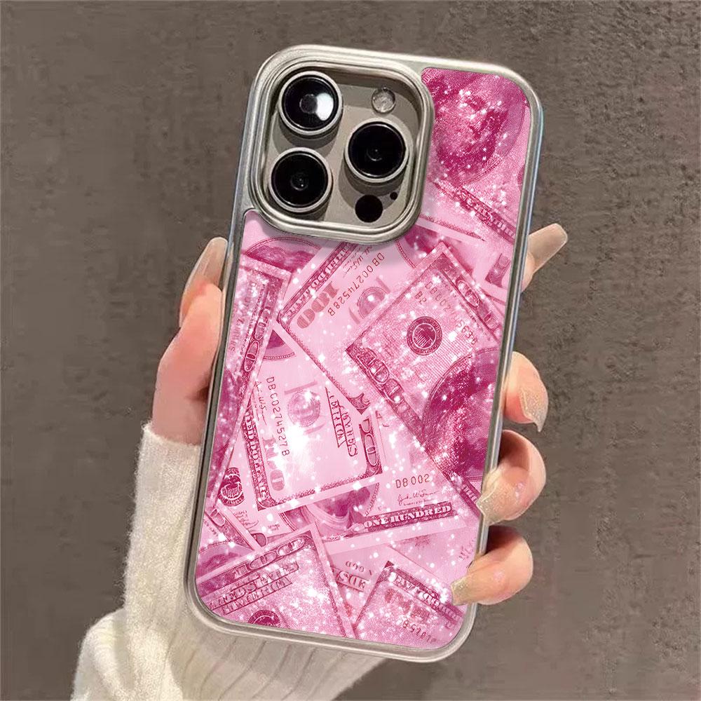 Money Pattern Electroplated Frame Clear Phone Case For iPhone 17 Pro Max 16 15 14 13 12 11 Pro 16 Plus 17 Air Shockproof Cover
