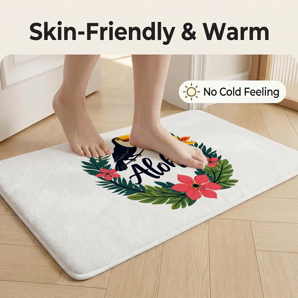 Aloha Hibiscus Design Floor Mat Flannel Door Mat Non-Slip Bedroom Living Room Home Decor