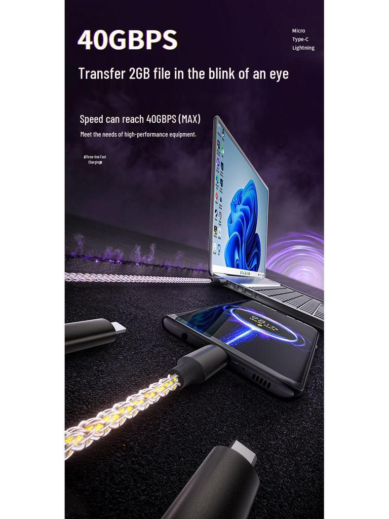 Colorful RGB Gradient Fast Charging 3-in-1 Data Cable with Running Light - Perfect Gift