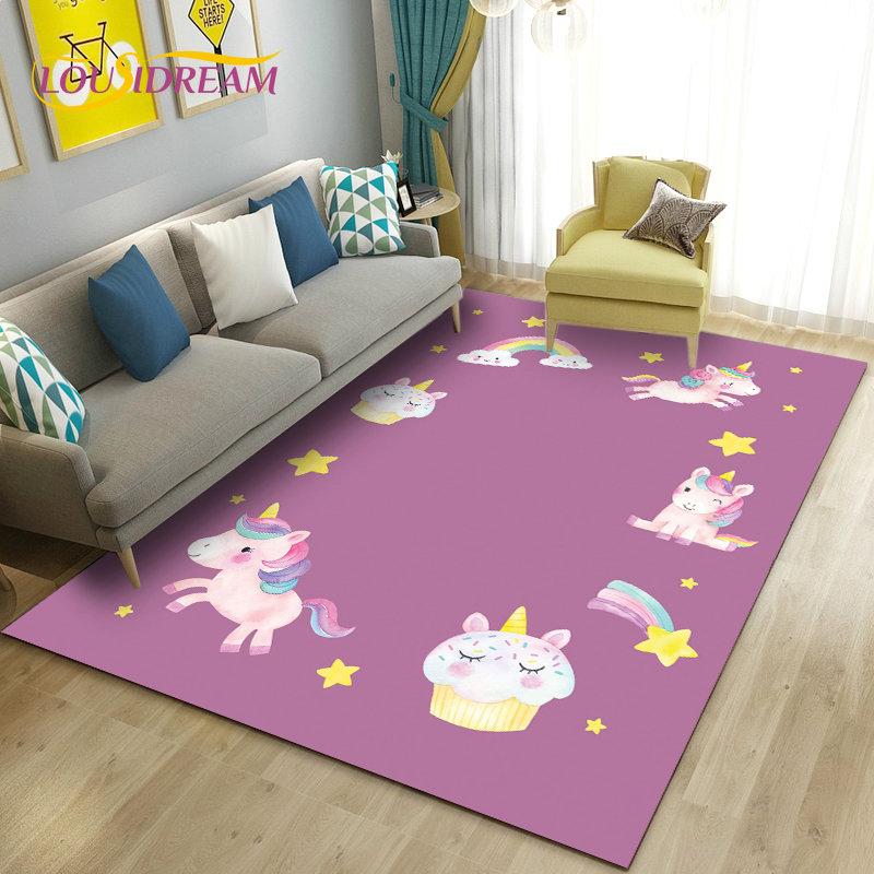3D Cartoon Leuke Eenhoorn Gebied Tapijt, Tapijt Tapijt voor Woonkamer Slaapkamer Bank Deurmat Keuken Decoratie, Kind Speel Antislip Vloermat