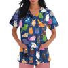 Women's V-neck Printed Short-sleeved Work Clothes With Side-slit Pockets And Uniforms
