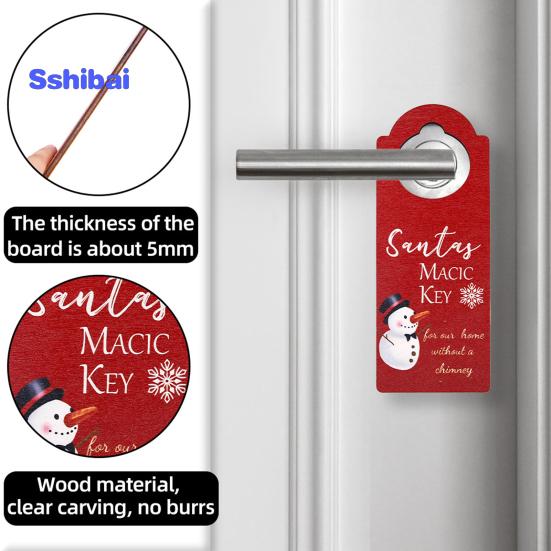 Christmas Wooden Doorknob Decoration Santa Claus Snowman Stocking Holiday Decor Door Handle Hanger Pendant Party Supplies