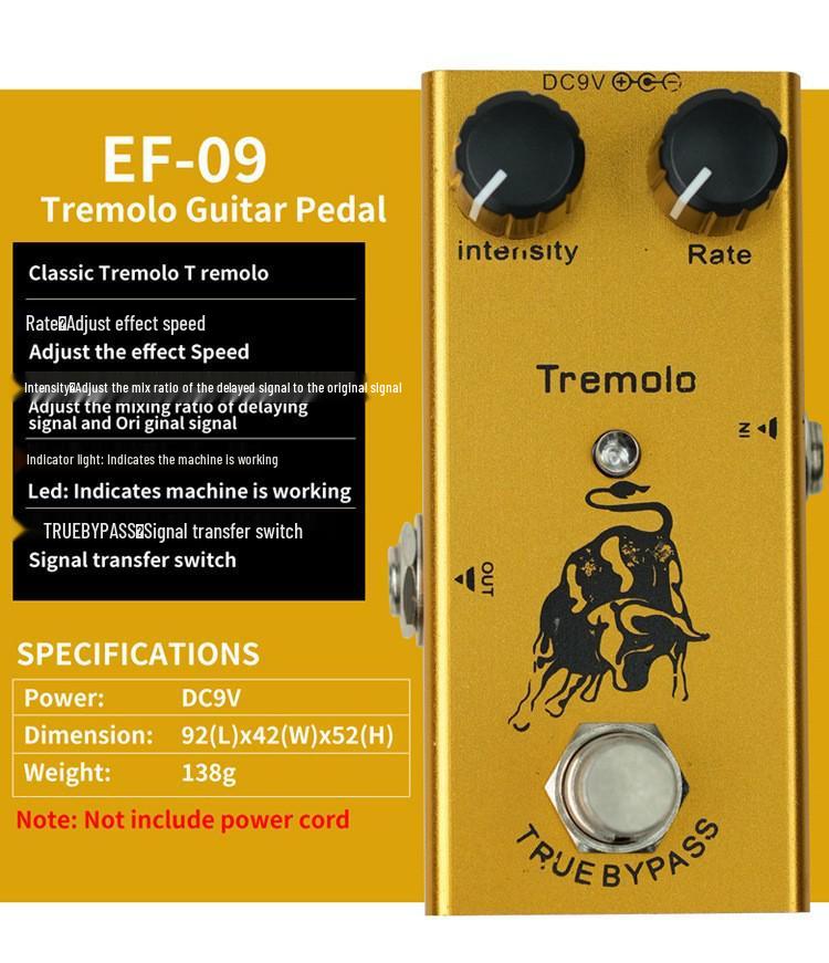 Compact Electric Guitar Effects Pedal: Overdrive, Distortion, Tremolo, Delay, Chorus, Reverb